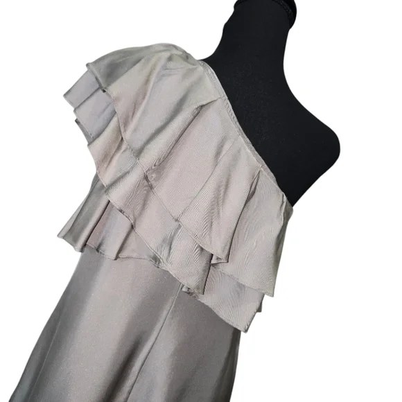 ⭐️Banana Republic One Shoulder Champagne  Ruffled Dress Sz 10 - Picture 5 of 10